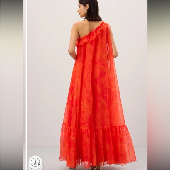 Mac Duggal Women's Printed Chiffon One Shoulder Rose Ruffle Gown - Picture 2 of 7